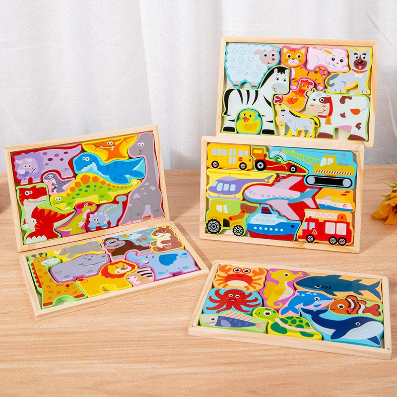 Children'S Animal Fruit Puzzle Creative Puzzle Baby Building Blocks Jigsaw Digital Traffic Ocean 8 Wooden Toys - Image 5